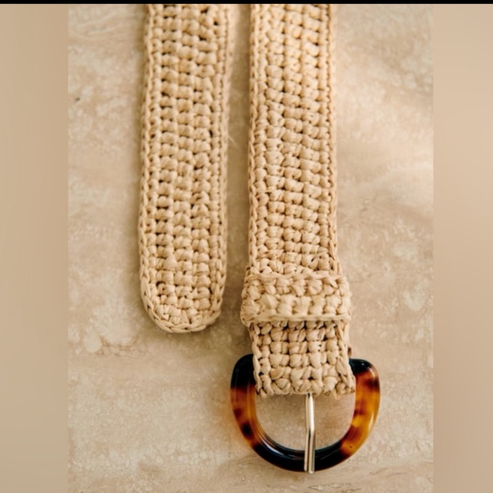 Sezane Tortoise Buckle Raffia Belt. Beige. 80CM. Lenny - Picture 3 of 8